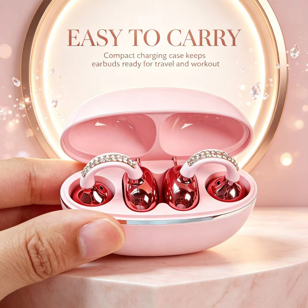 Open Ear Air Conduction Headphones - Earbud Nirkabel Rhinestone Open Ear Clip