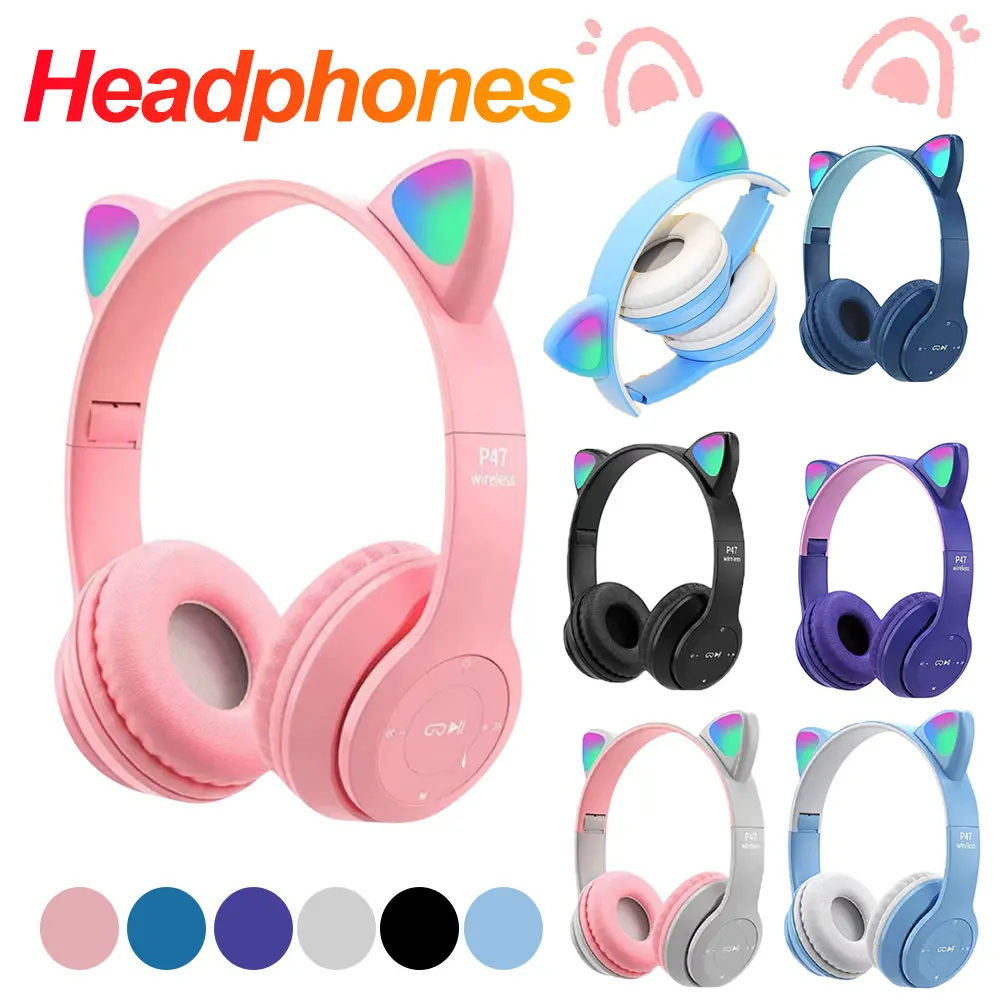 Cat Ear Bluetooth Headset Led - Headphone Bluetooth Nirkabel LED Kucing Lucu