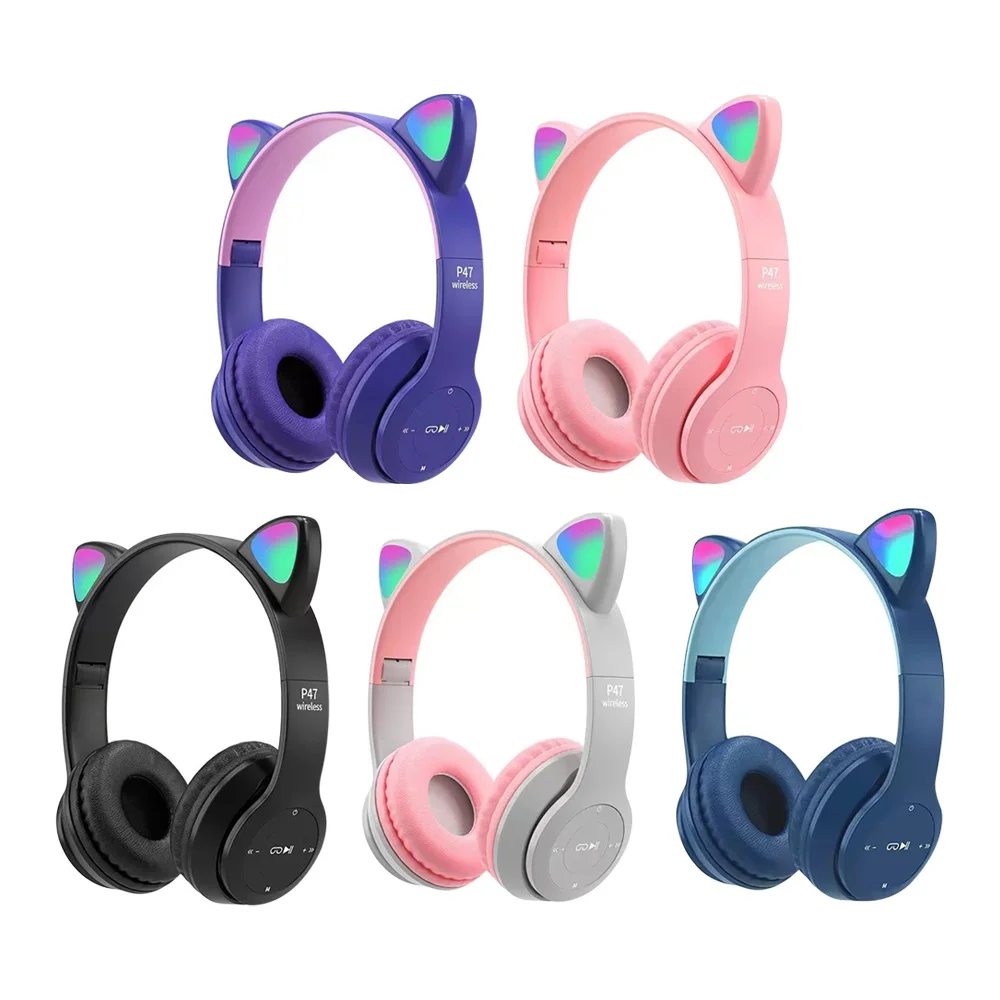 Cat Ear Bluetooth Headset Led - Headset Kompatibel Bluetooth Telinga Kucing Lucu