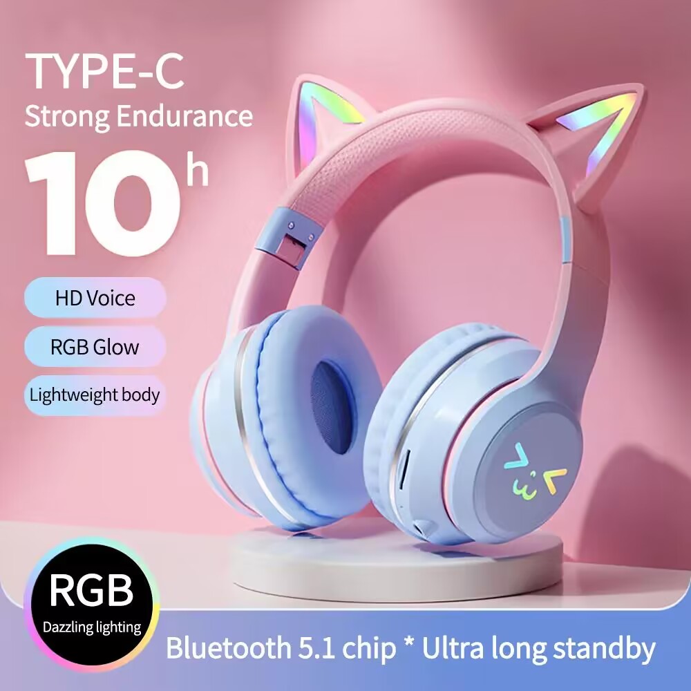 Gaming Headset With Mic Rgb - RGB earphone berkilau nirkabel 5.3, headphone