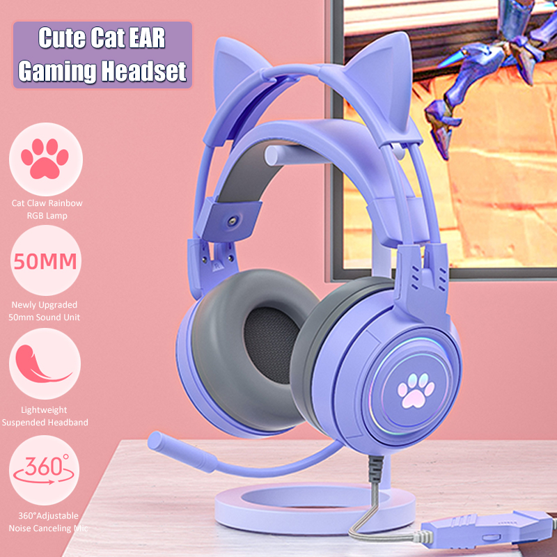 Gaming Headset With Mic Rgb - Headphone game telinga kucing lucu dengan