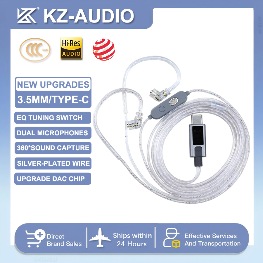 Type C Wired Earphones With Mic - Kabel earphone berlapis perak mikrofon ganda