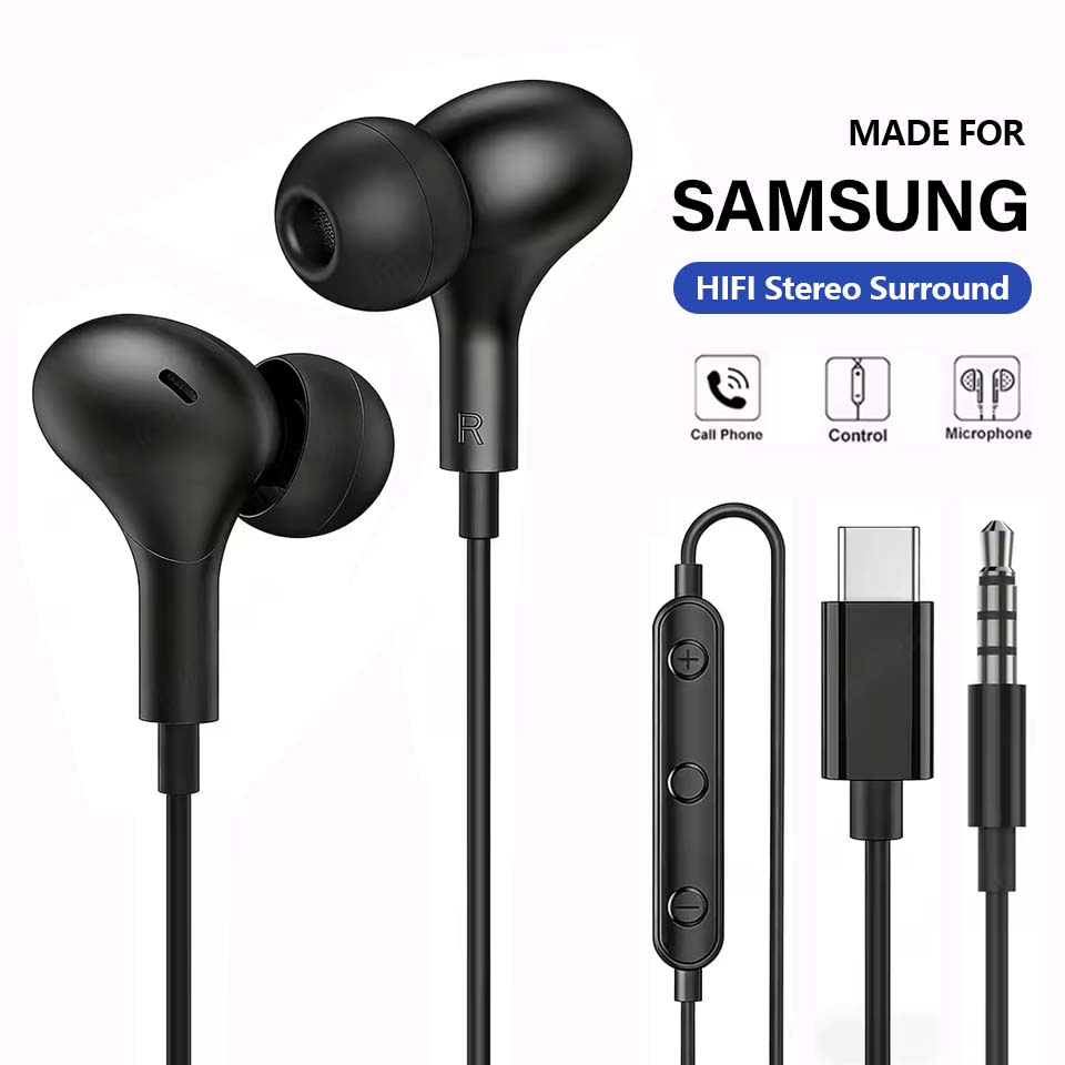 Type C Wired Earphones With Mic - Headphone USB C untuk Samsung Galaxy