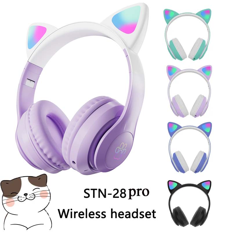 Headset Nirkabel STN-28 Terbar - Cat Ear Bluetooth Headset Led ulasan dan harga
