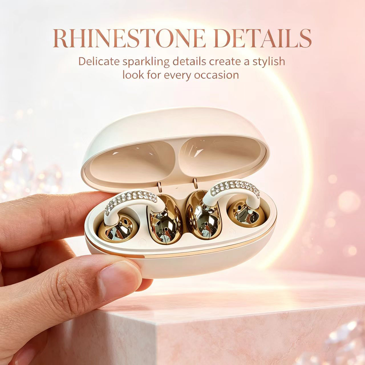 Earbud Nirkabel Rhinestone Ope - Open Ear Air Conduction Headphones ulasan dan harga
