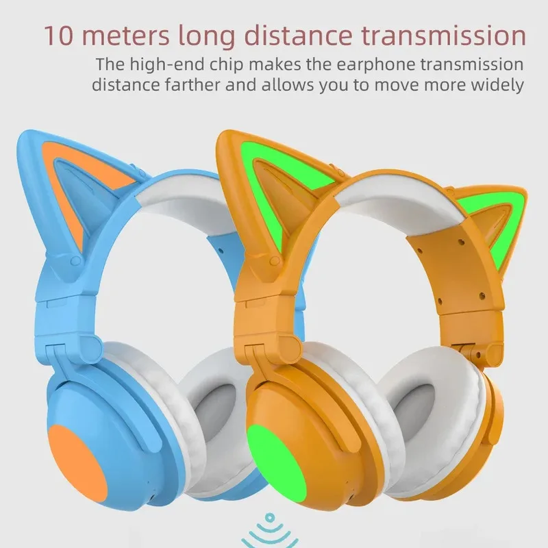 Headset Nirkabel Bluetooth5.0  - Cat Ear Bluetooth Headset Led ulasan dan harga