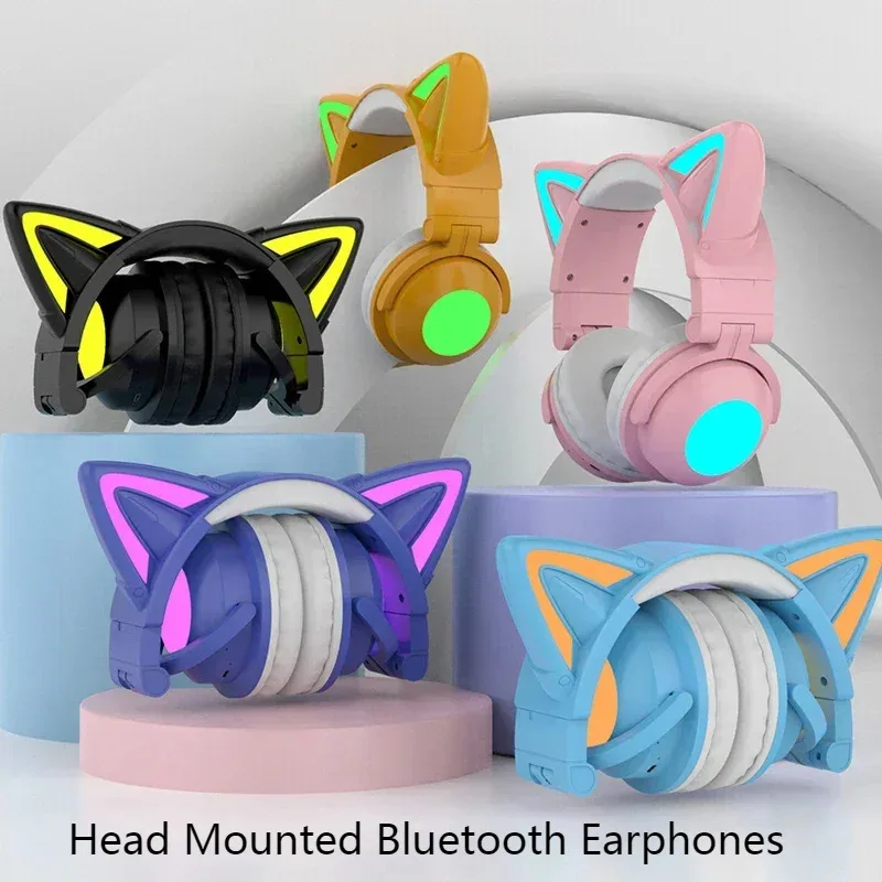 Headset Nirkabel Bluetooth5.0  - Cat Ear Bluetooth Headset Led ulasan dan harga