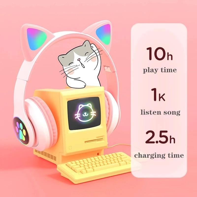 Headphone Bluetooth Nirkabel d - Cat Ear Bluetooth Headset Led ulasan dan harga