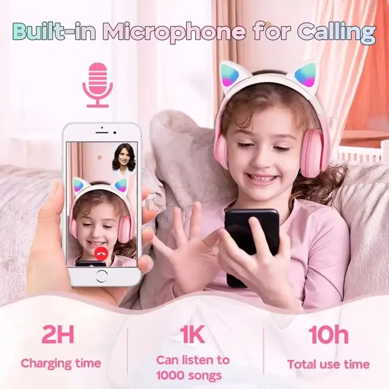 Headphone Bluetooth Nirkabel T - Cat Ear Bluetooth Headset Led ulasan dan harga