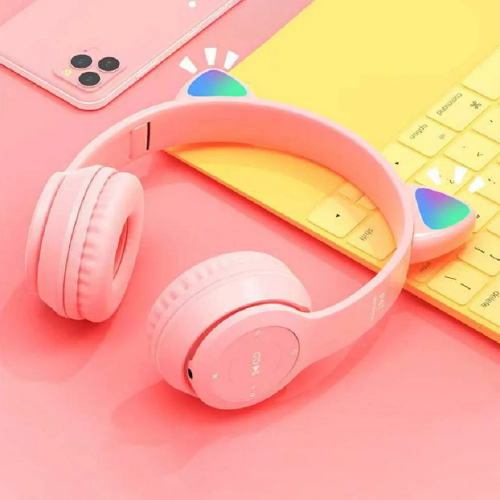 Headphone Nirkabel Telinga Kuc - Cat Ear Bluetooth Headset Led ulasan dan harga