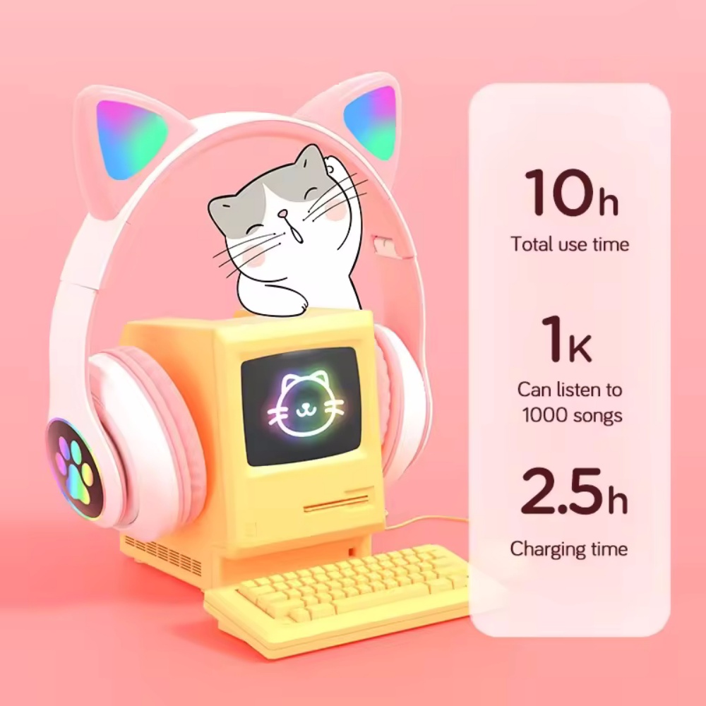 Headset Kompatibel Bluetooth d - Cat Ear Bluetooth Headset Led ulasan dan harga