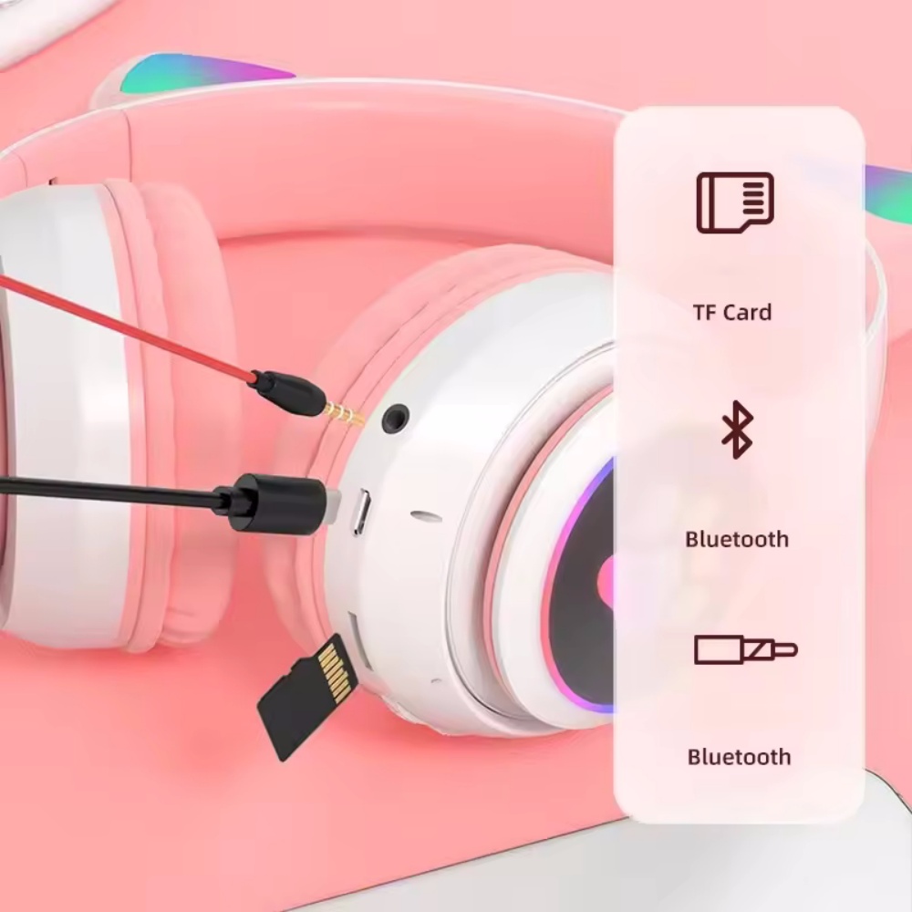 Headset Kompatibel Bluetooth d - Cat Ear Bluetooth Headset Led ulasan dan harga