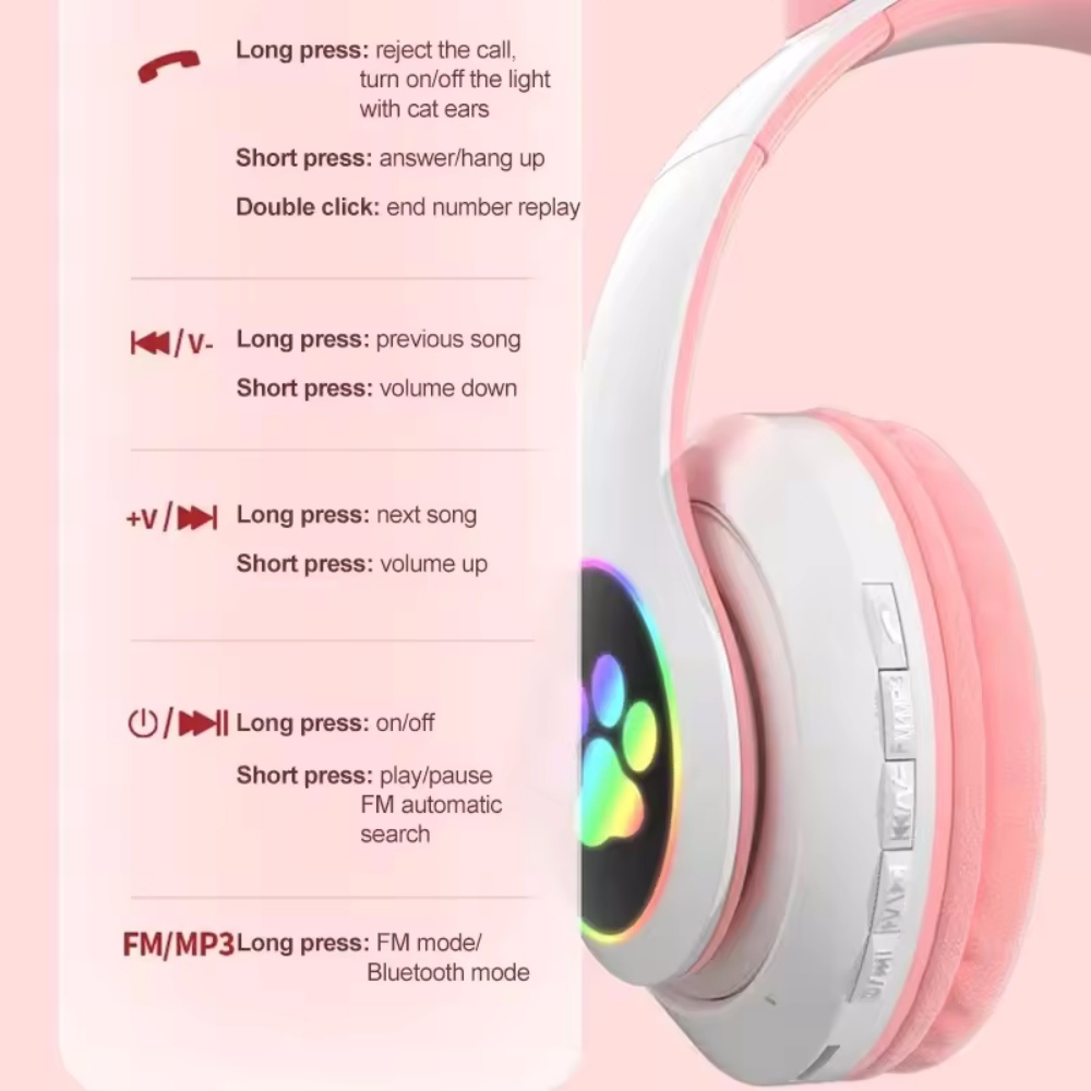 Headset Kompatibel Bluetooth d - Cat Ear Bluetooth Headset Led ulasan dan harga