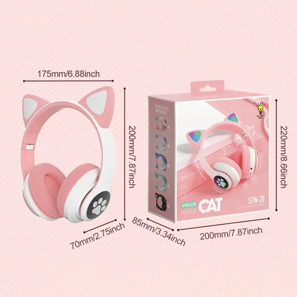2 Buah Headset Nirkabel Headph - Cat Ear Bluetooth Headset Led ulasan dan harga