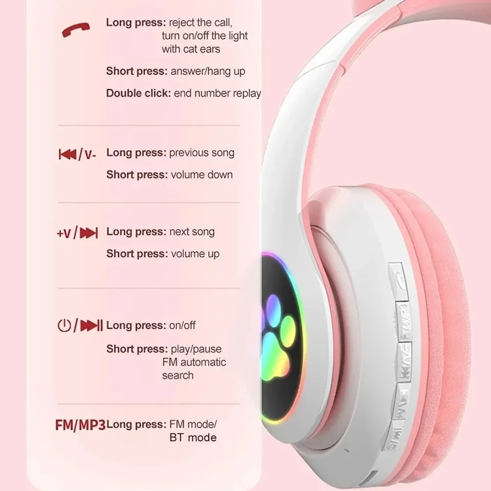 2 Buah Headset Nirkabel Headph - Cat Ear Bluetooth Headset Led ulasan dan harga