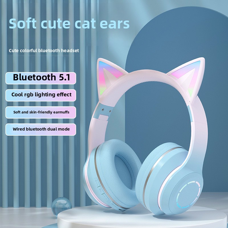 Headphone Bluetooth RGB Terlar - Cat Ear Bluetooth Headset Led ulasan dan harga
