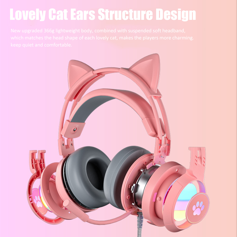 Headphone game telinga kucing  - Gaming Headset With Mic Rgb ulasan dan harga