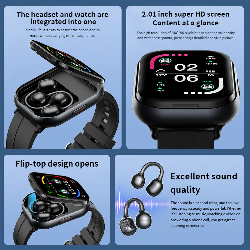 LIGE TWS Jam Tangan Pintar Pri - Tws Earbuds Bluetooth 5.3 ulasan dan harga