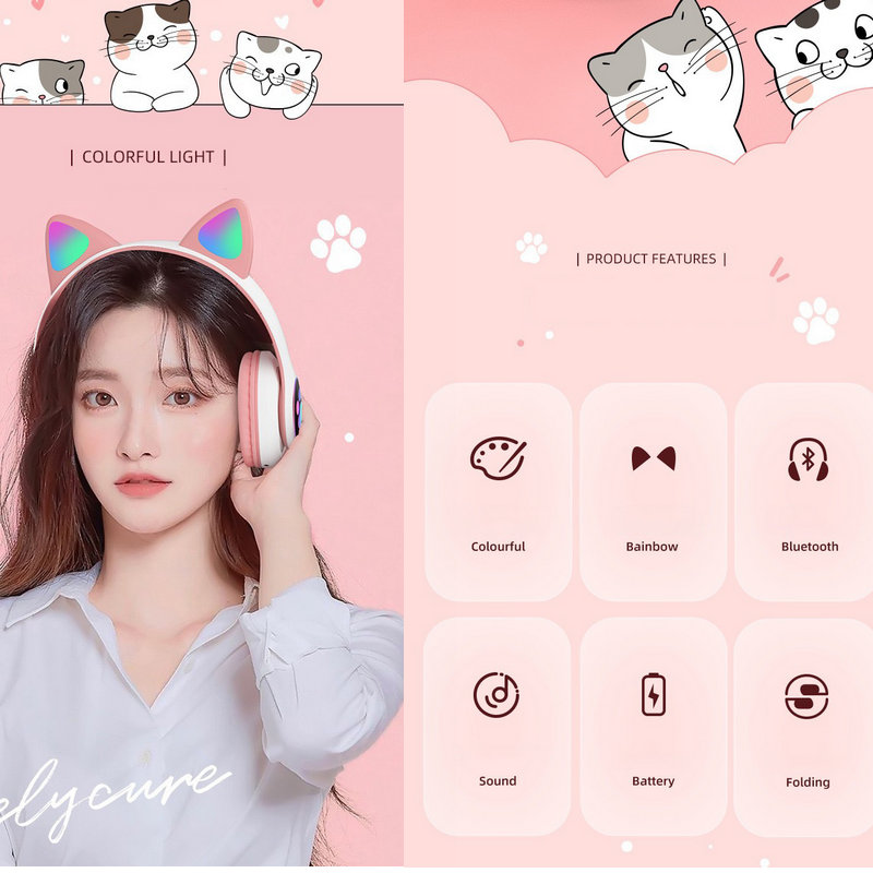 Headphone Telinga Kucing Lampu - Cat Ear Bluetooth Headset Led ulasan dan harga